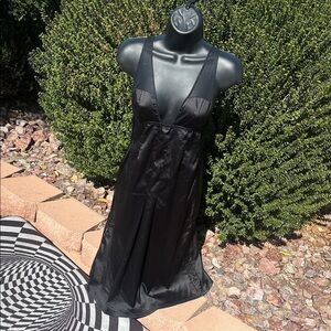 Victoria's Secret Small black satin slip dress w/mesh panels-used-good condition